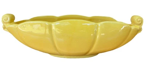 Estate Vintage McCoy Sunburst Yellow Pottery Planter Vase Scroll Handles Oblong