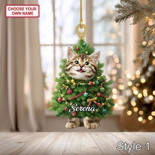 Custom Name Animal Xmas Tree Cat Personalized Ornament Christmas Tree Hanging