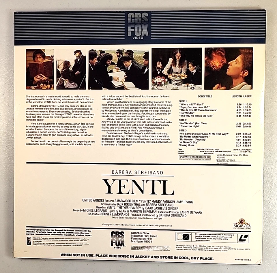 YENTL (extended LASERDISC) disc-1 (VG close to LN), disc-2 (LN) Barbra Streisand Foto 4 de 4