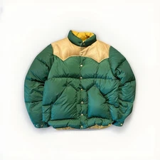 Men’s Size 40 Rocky Mountain Featherbed Christy Jacket Green Tan leather