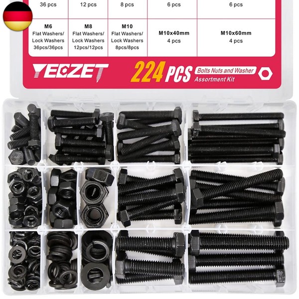 224 Pcs M6 M8 M10 Schrauben Sechskantschrauben Unterlegscheiben Federringe Und-image