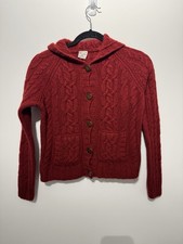 Vintage Abercrombie Wool Cable Knit Hoodie Cardigan – Red – Women’s S (Cropped)