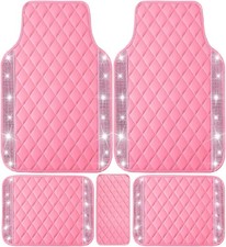 Pink Bling Leather Car Floor Mats Full Set, Sparkly - Pink Leather Diamond