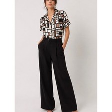 Vintage Notations Abstract Geometric Button Front Camp Collar Blouse Sz L Y2K