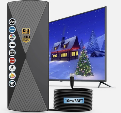 HDTV Digital TV Antenna Indoor/Outdoor Long Range Amplified 4K 1080p 33FT Cable