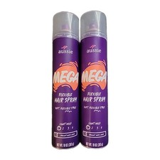 2 Pack Aussie Mega Flexible Hair Spray New In Packaging 10 oz Straight Wavy