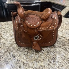 Vintage Hand-Tooled Embossed Leather Horse Sa...