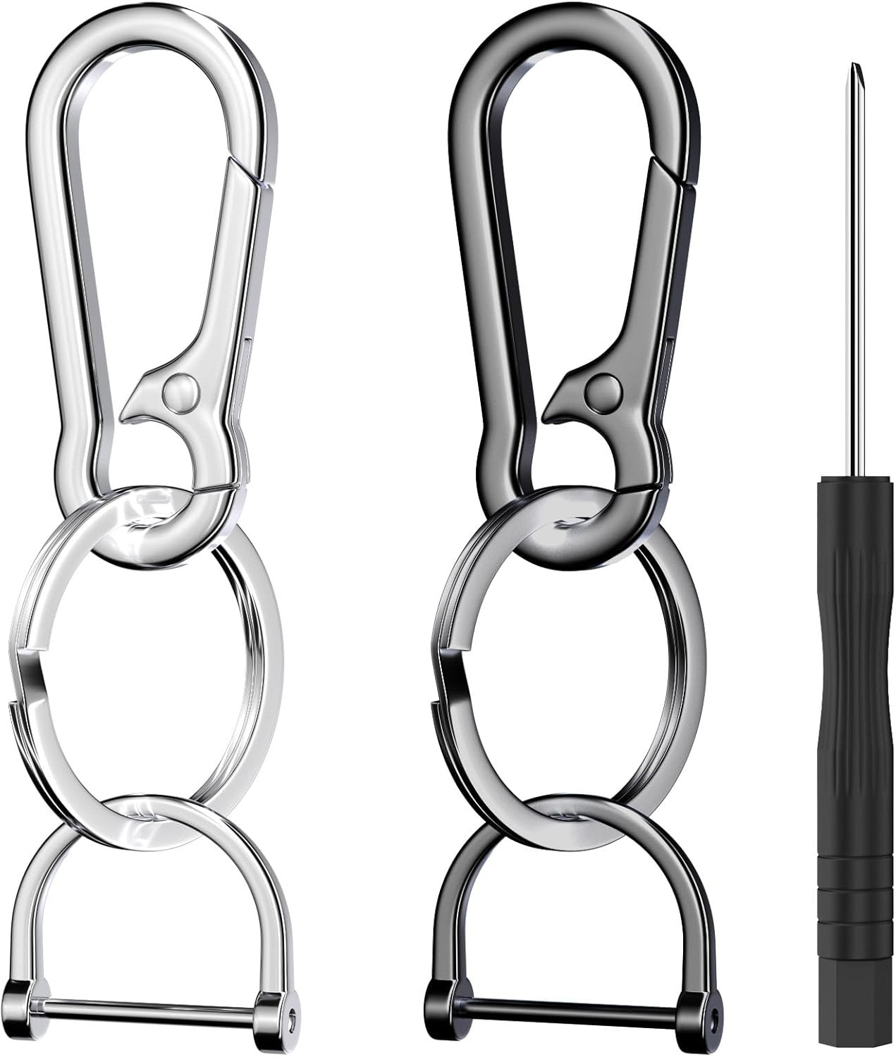 2 Pack Keychain Rings for Car Keys, Metal Key Chain Holder with Detachable D-Rin