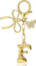 Gold Bubble Heart, Cherry, Bow More Designs Letter Initial Keychain Bag Charms