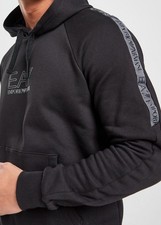 Image of Emporio Armani Ea7 Mens Fleece Hoodie Size Small Black tape logo overhead