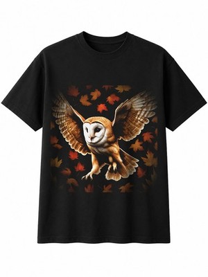 Detail Schleiereule im Herbst Vogel Herren T-Shirt schwarz 100% Baumwolle Wildtiere Geschenk