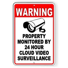 Cloud Video Surveillance Security 8" x 12" Aluminum Sign Alarm Camera CCTV