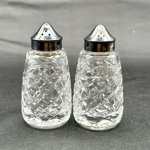 Waterford Crystal Glandore Salt & Pepper Shakers EPNS Silver Tops Vintage EUC