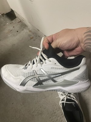 Asics Gel-Tactic indoor court shoe in the white & pure silver colorway Size 10.5