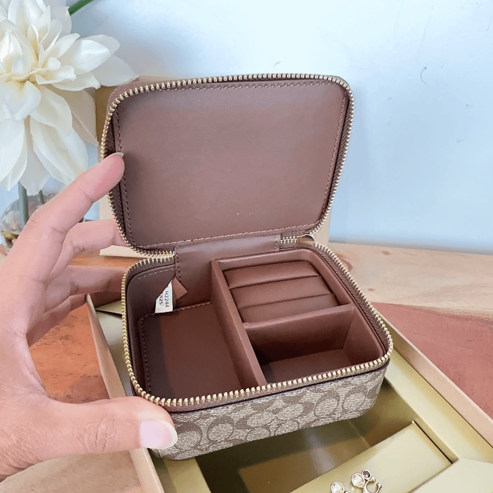 NWT Coach Boxed Jewelry Box And Earrings Set In Signature
