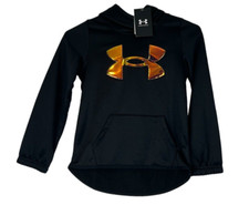 Under Armour Girls Armour Fleece Iridescent Big Logo Hoodie Black Sz YSM