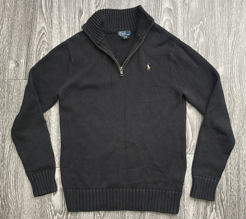 Polo Ralph Lauren 1/4 Zip Black Ribbed Top Sweater Boys / Youth Large 14-16