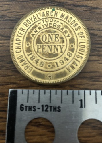 Vintage Penny Grand Chapter Royal Arch Masons Louisiana 1948 Coin Anniversary
