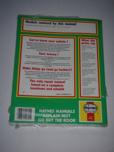 Haynes Owners Workshop Manual - Honda Prelude CVCC-1979 - 1982 - #601 Softcover - Bild 2 von 3