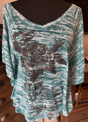 Love Life Live Women's Top Blouse Shirt Green Aqua Black S NWT
