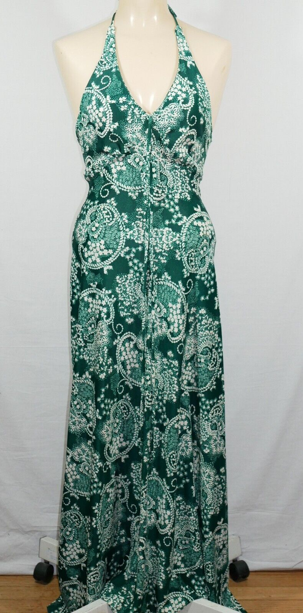 Vintage California 70's Green Floral Halter Maxi Dress Size 5 | eBay