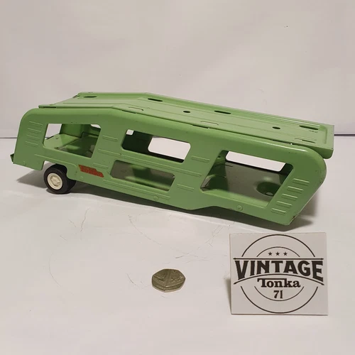 Vintage Tonka Toy. Car transporter trailer. GREEN. Pressed Steel 1970's.