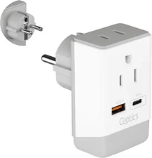 Ceptics US to Germany France Korea Russia Travel Plug Adapter-Type E/F AP-9