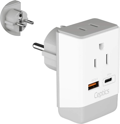Ceptics US to Germany France Korea Russia Travel Plug Adapter-Type E/F AP-9