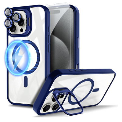 For iPhone 16 Pro Max 15 14 13 11 Slim Mag-Safe Stand Case Lens/Screen Protector