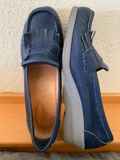 Vtg Famolare NAVY Blue Leather Wave There Loafer Shoes Sz 8 N Narrow Moccasin