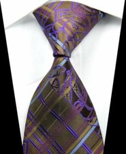 Hot Classic Paisleys Brown Purple JACQUARD WOVEN 100 Silk Men's Tie Necktie