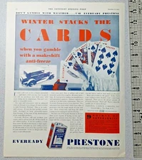 1931 Prestone Antifreeze Vintage Print Ad Eveready Royal Flush Spades Gamble