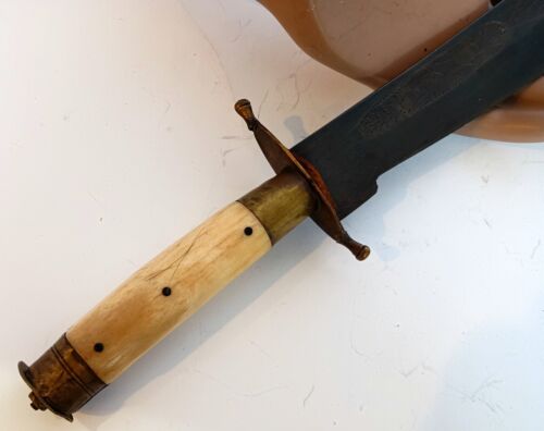 Antique Dutch Colonial Indonesian Tjikeroeh Bone Handle Short Sword Knife Signed - Picture 2 of 10