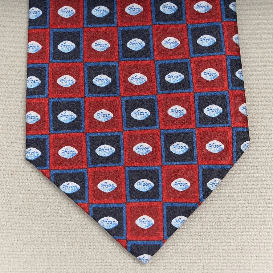 Corbata de seda Pfizer Viagra roja geométrica 58" promocional azul pastilla Foto 3 de 4