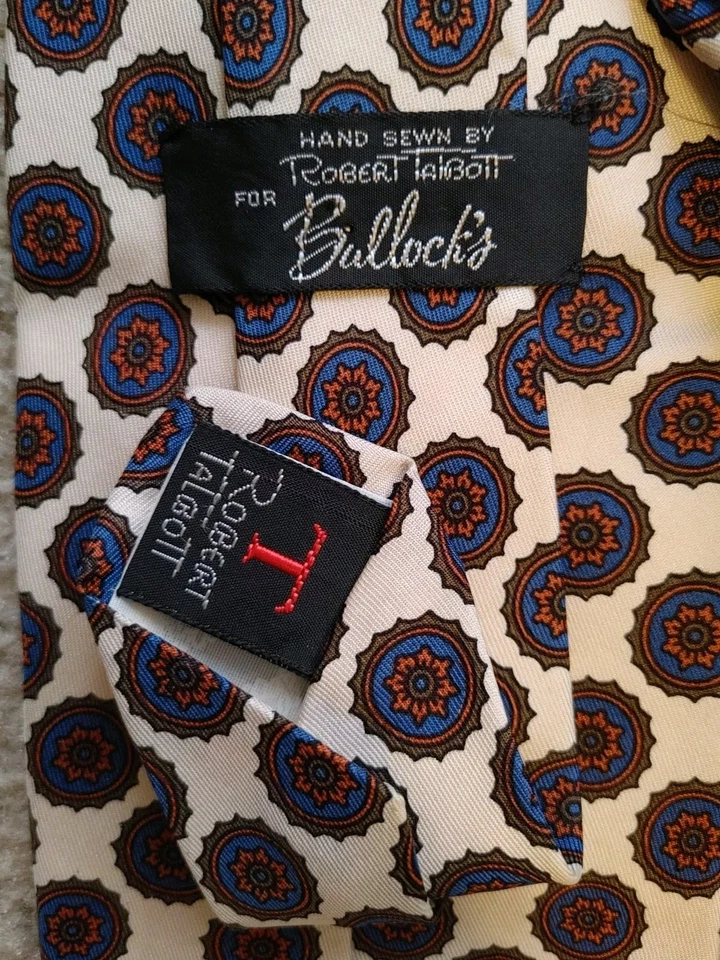 Corbata de seda Robert Talbott Studio cosida a mano 59” larga color rojo tostado azul clásico buey Foto 4 de 4