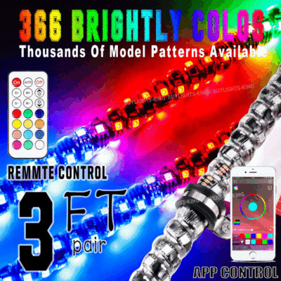 1x 3ft Lighted Spiral RGB LED Whip Lights Antenna APP Remote Truck UTV ATV RZR