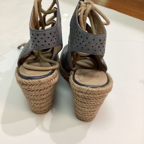 Johnson murphy Mandy Leather Wedge Espadrille Sandals Blue Lace Up Women 7.5M - Picture 9 of 13