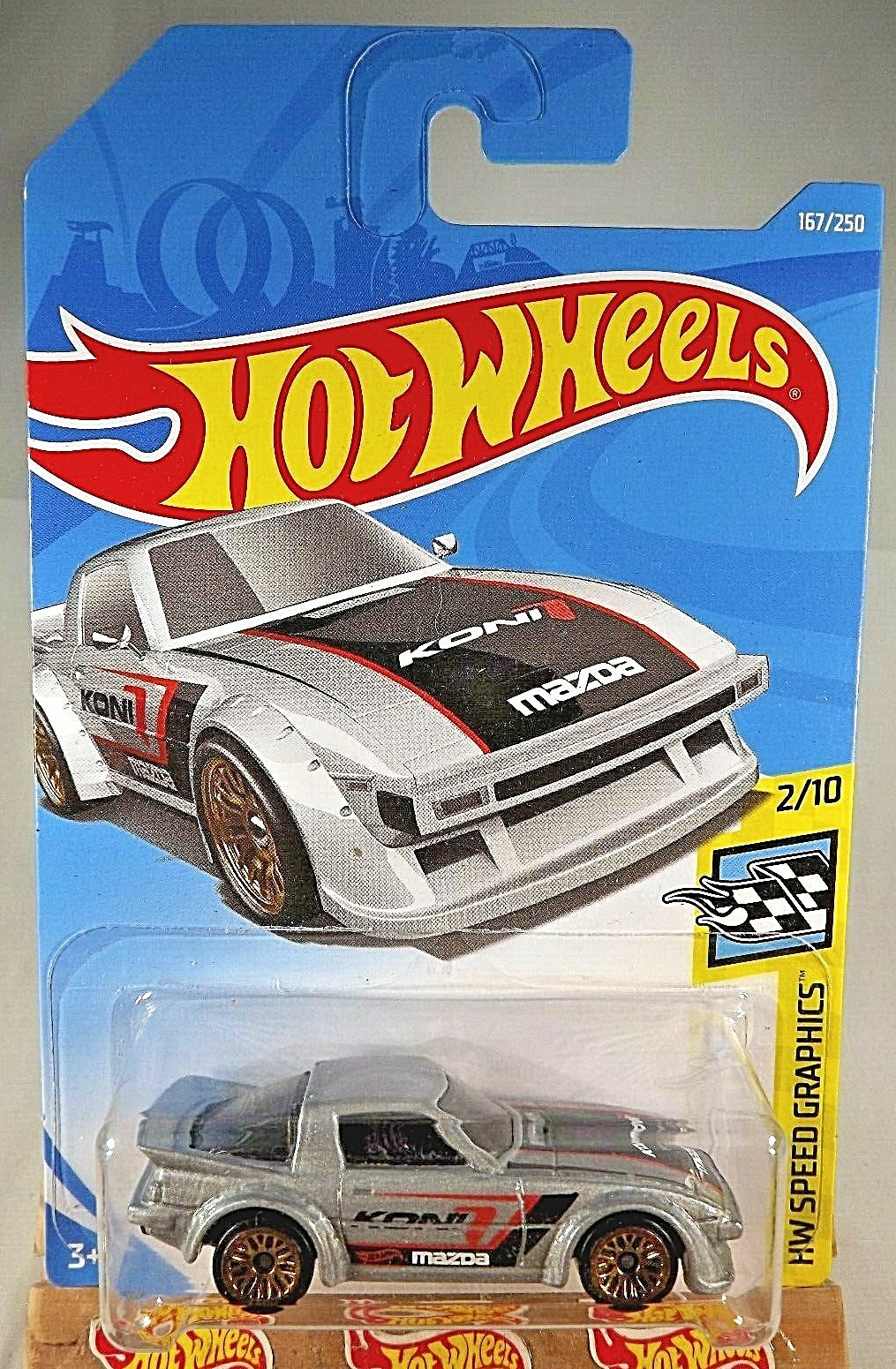 2019 Hot Wheels #167 HW Speed Graphics 2/10 MAZDA RX-7 Gray w/Gold Lace Spokes
