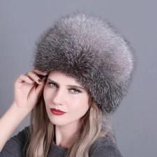 Women's Russian Cossack Fox Fur Cap Ear Beanie Warm Ski Snow Hats Outdoor Winter