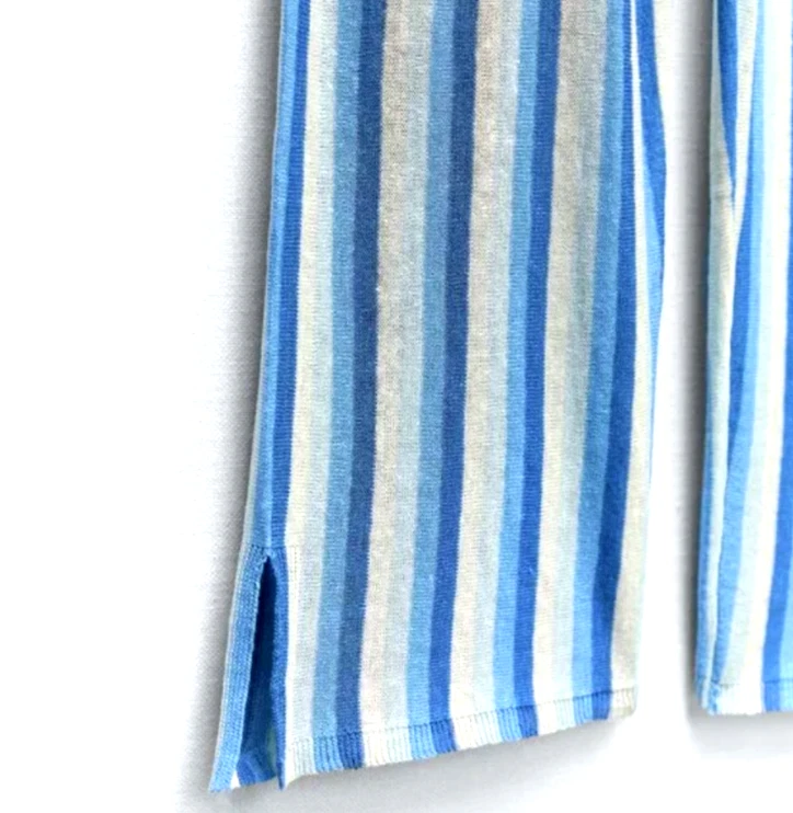 Nuevos Pantalones Zara Lino Tejidos Talla Mediana Rayas Azul Elástico Acampanado Nuevos con Etiquetas Verano Años 70 Foto 4 de 4