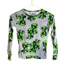 Minecraft Legends Boys Size 8 Creeper Face Graphic Long Sleeve Top Casual Sleep