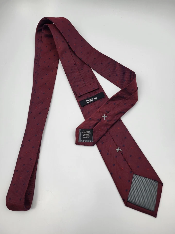 Bar III Silk Tie Red Black Geometric Men Necktie Skinny Slim 59 x 2.3/8 - Image 4 of 4