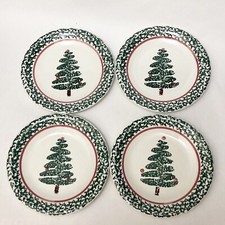 FURIO Christmas Tree Plates 8  Set of 4 Made In Italy Green Sponge Design