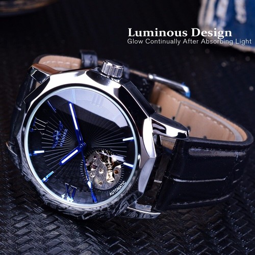 Blue Ocean Geometry Design Skeleton Dial Men's Automatic Mechanical Wrist Watch - Picture 3 of 17
