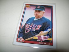 1991 TOPPS MGR TOM KELLY AUTOGRAPH SIGNED AUTO #201 MINNESOTA TWINS