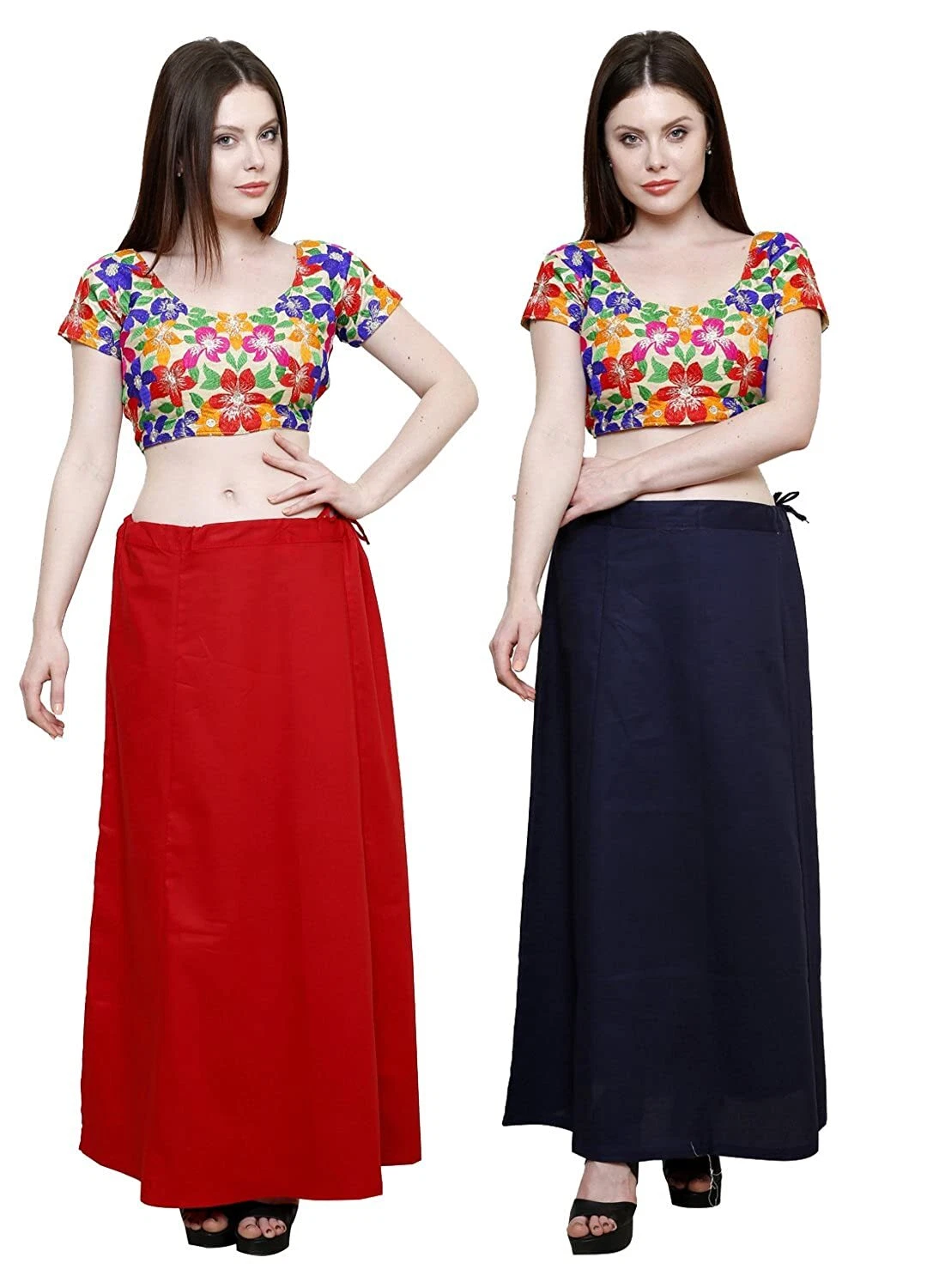 Women's Cotton Plain Solid Indian Readymade Inskirt Saree petticoat 2Pcs
