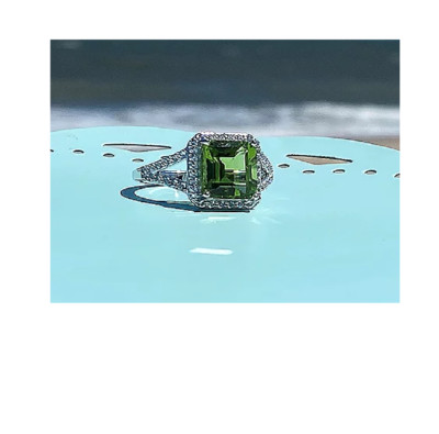 Generation Gems Emerald-Cut Peridot & White Topaz Halo Sterling Ring Size 6