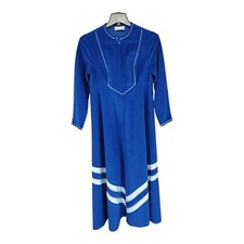 Vassarette Womens Robe Velour House Coat Medium 70s Long Royal Blue Zip Pockets