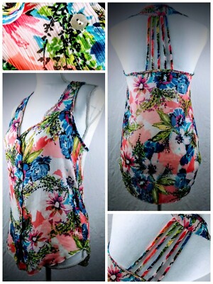 About A Girl S Sheer Button Up Strappy Racerback Cute Lightweight Floral Top