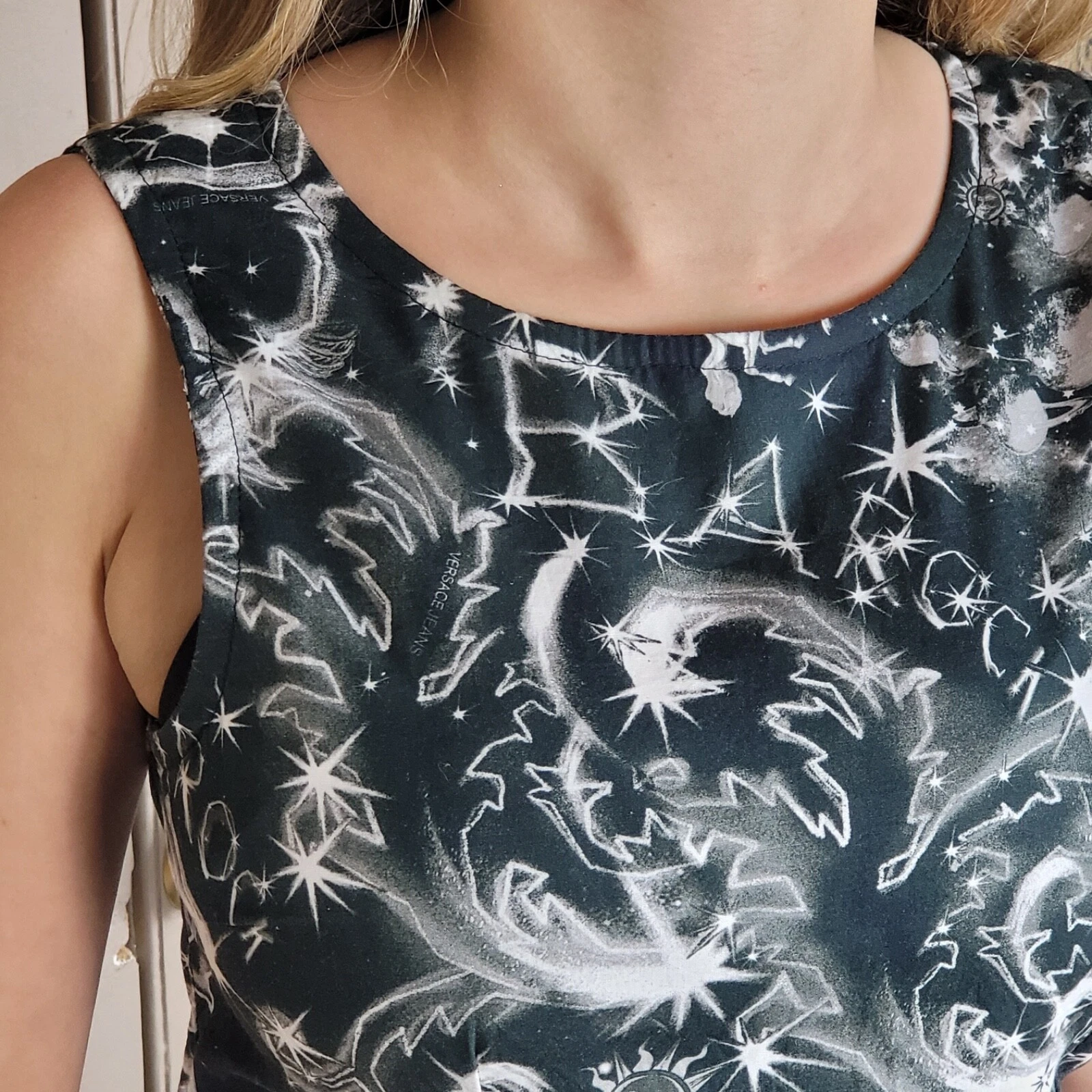 Gianni Versace Jeans Couture abito top senza maniche nero bianco fantasia bodycon S